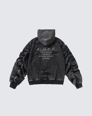 Distressed Washed Zip Hoodie , - Streetwear Hoodie - Slick Street