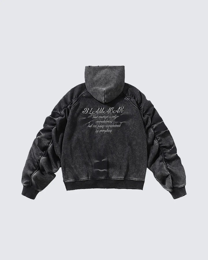 Distressed Washed Zip Hoodie , - Streetwear Hoodie - Slick Street