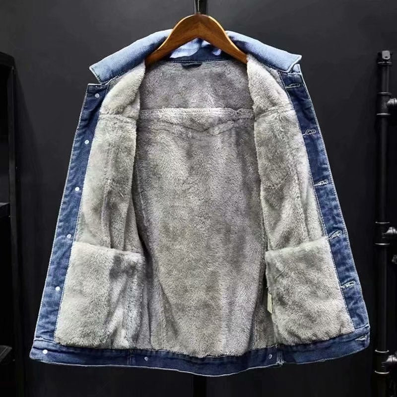 Velvet Thicken Denim Jacket , - Streetwear Jacket - Slick Street