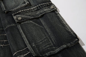 Barbed Baggy Embroidery Cargo Pants , - Streetwear - Slick Street