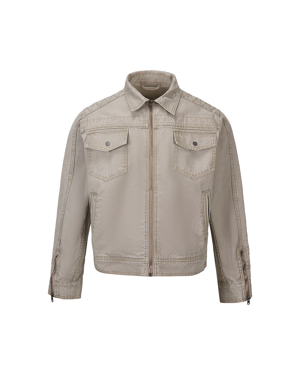 Cory Workwear Zip Jacket Beige, S - Streetwear Jacket - Slick Street