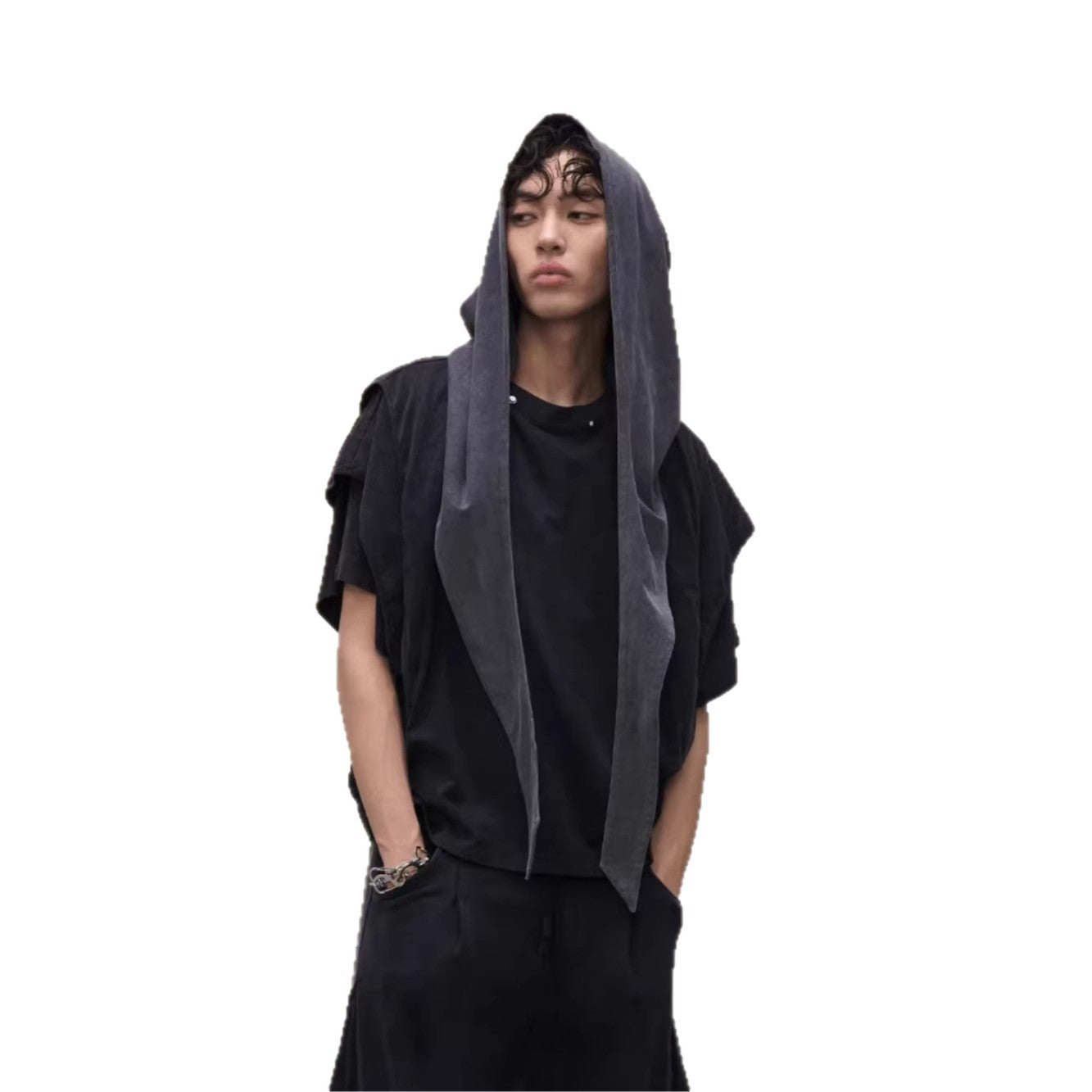 Two Piece Distressed Hooded T-Shirt , - Streetwear T-Shirt - Slick Street