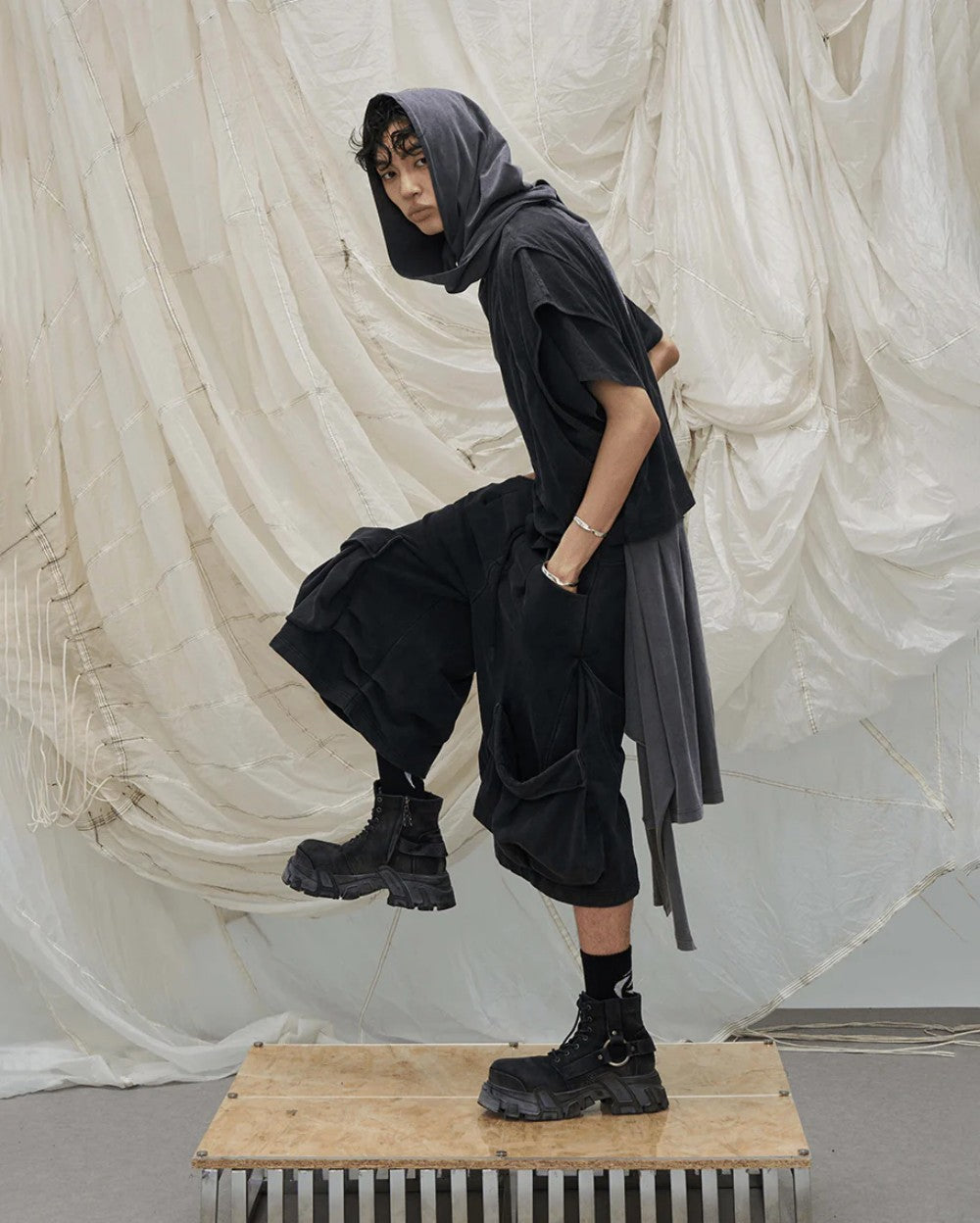 Two Piece Distressed Hooded T-Shirt , - Streetwear T-Shirt - Slick Street