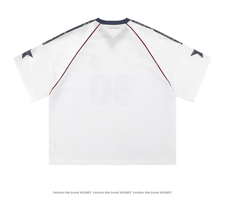 Retro 90's Star Graffiti Mesh Football Tee , - Streetwear T-Shirt - Slick Street