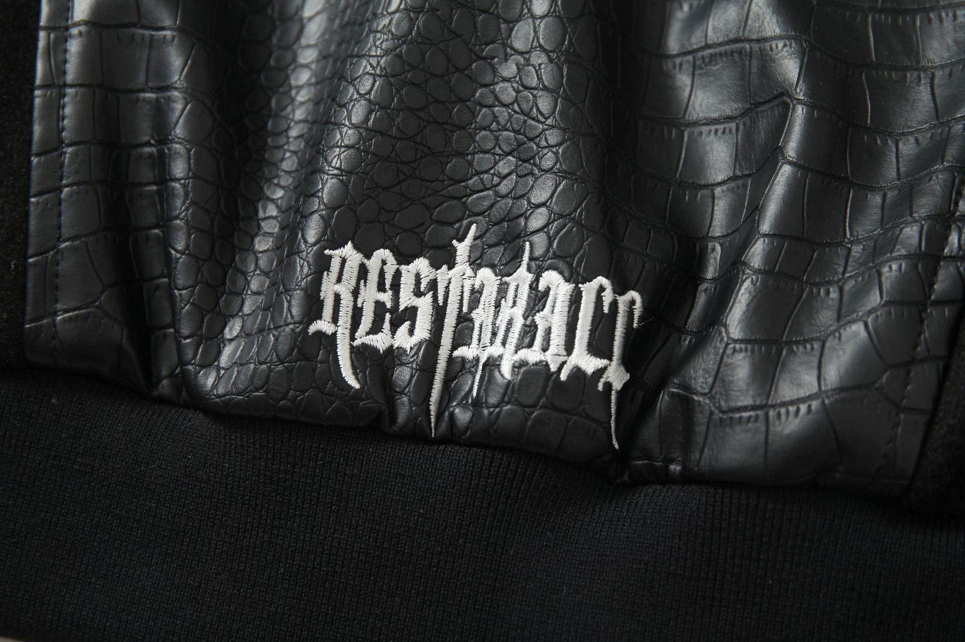 Cross Embroidery Leather Varsity Jacket , - Streetwear - Slick Street