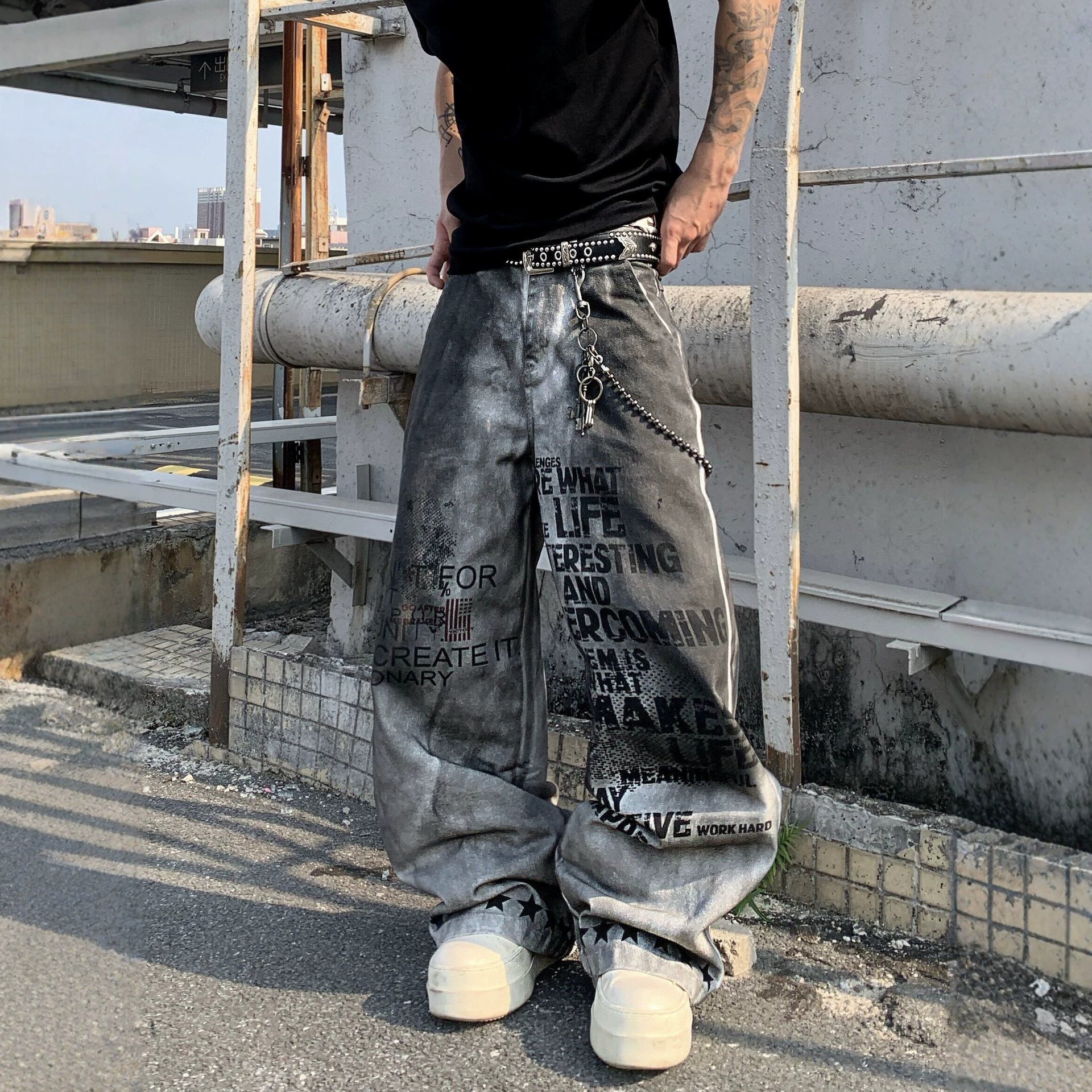 Static Star Graphic Jeans , - Streetwear Jeans - Slick Street