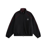 Retro Varsity Plaid Stand Collar Jacket Black, XS - Streetwear Jacket - Slick Street