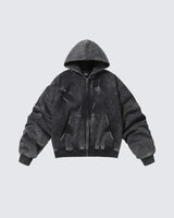 Distressed Washed Zip Hoodie Black, XS - Streetwear Hoodie - Slick Street