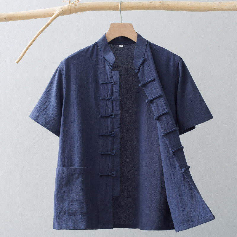 Chinese Linen Summer Shirt Navy, XS - Streetwear Shirt - Slick Street
