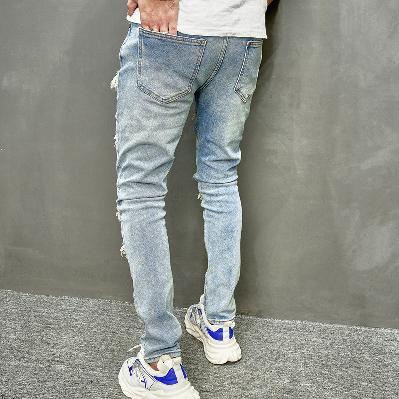 Distressed HighStreet Blue Skinny Jeans , - Streetwear Jeans - Slick Street