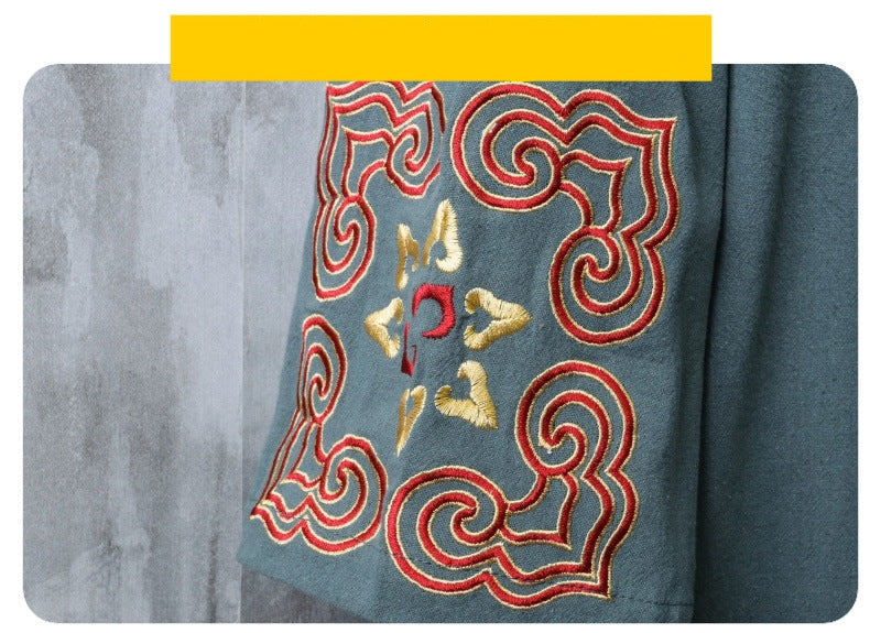 Chinese Embroidered V-Neck Hanfu Tee , - Streetwear T-Shirt - Slick Street