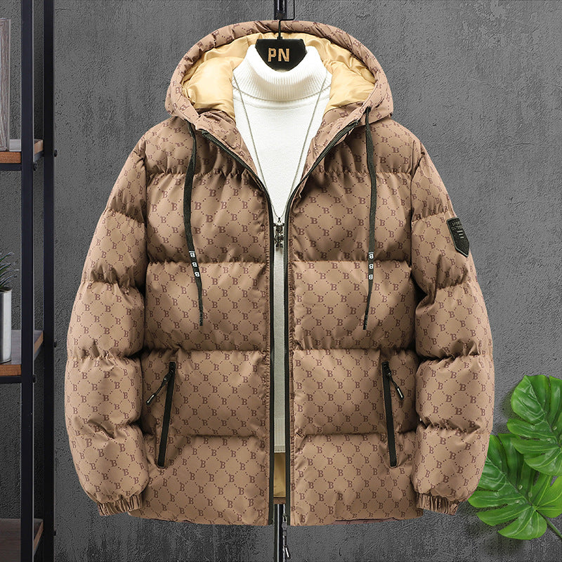 B Mono Puffer Jacket Coffee, XS - Streetwear Jacket - Slick Street