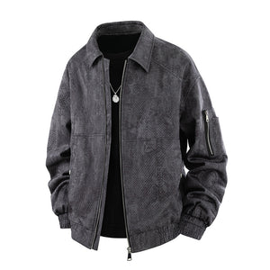 Jacquard Faux Denim Casual Jacket Black, XS - Streetwear Jacket - Slick Street