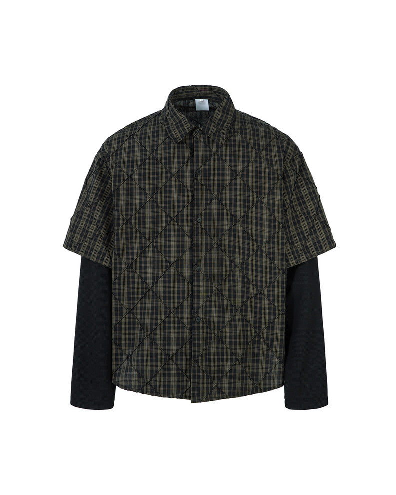 Shadowgrid Quilted Layer Shirt Brown, M - Streetwear Shirt - Slick Street