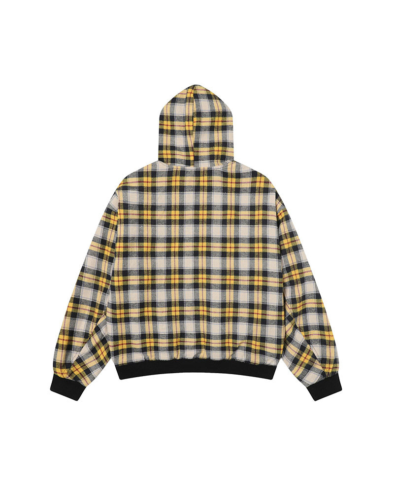 Plaid Reversible Zip Hoodie - Black Yellow , - Streetwear Hoodie - Slick Street