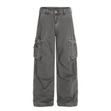 Retro Loose Fit MultiPocket Denim Cargo Jeans Charcoal Grey, XXS - Streetwear - Slick Street