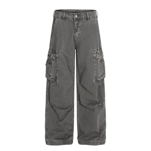 Retro Loose Fit MultiPocket Denim Cargo Jeans Charcoal Grey, XXS - Streetwear - Slick Street