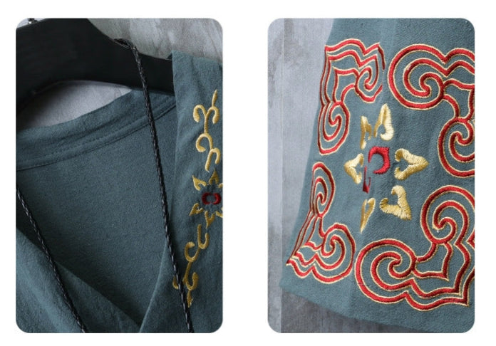 Chinese Embroidered V-Neck Hanfu Tee , - Streetwear T-Shirt - Slick Street