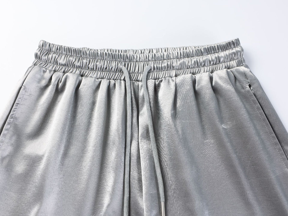 Vlex Offcial American High Street Style Color-Blocking Letter Print Glossy Sweatpants Loose Drape Wide-Leg Pants