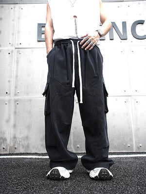 Baggy Cotton Black Cargo Pants , - Streetwear - Slick Street