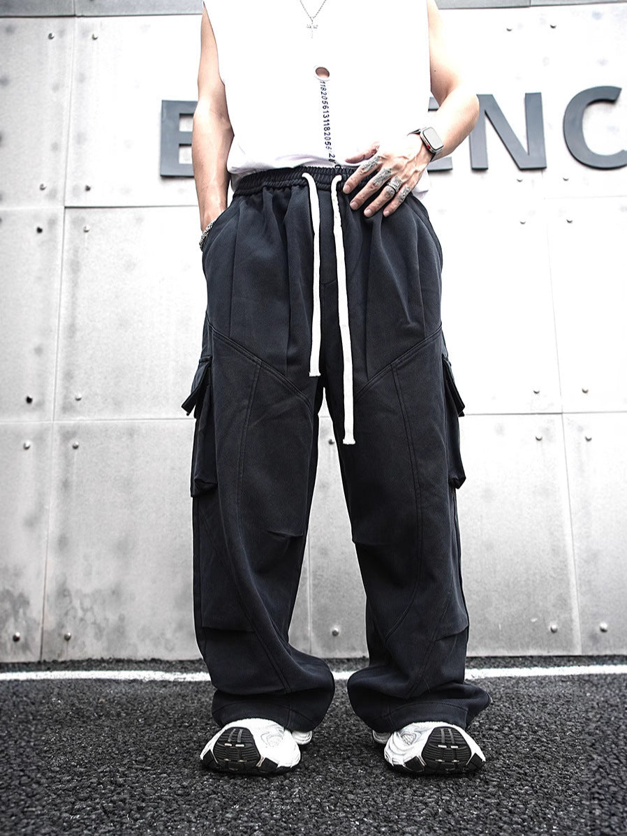 Baggy Cotton Black Cargo Pants , - Streetwear - Slick Street