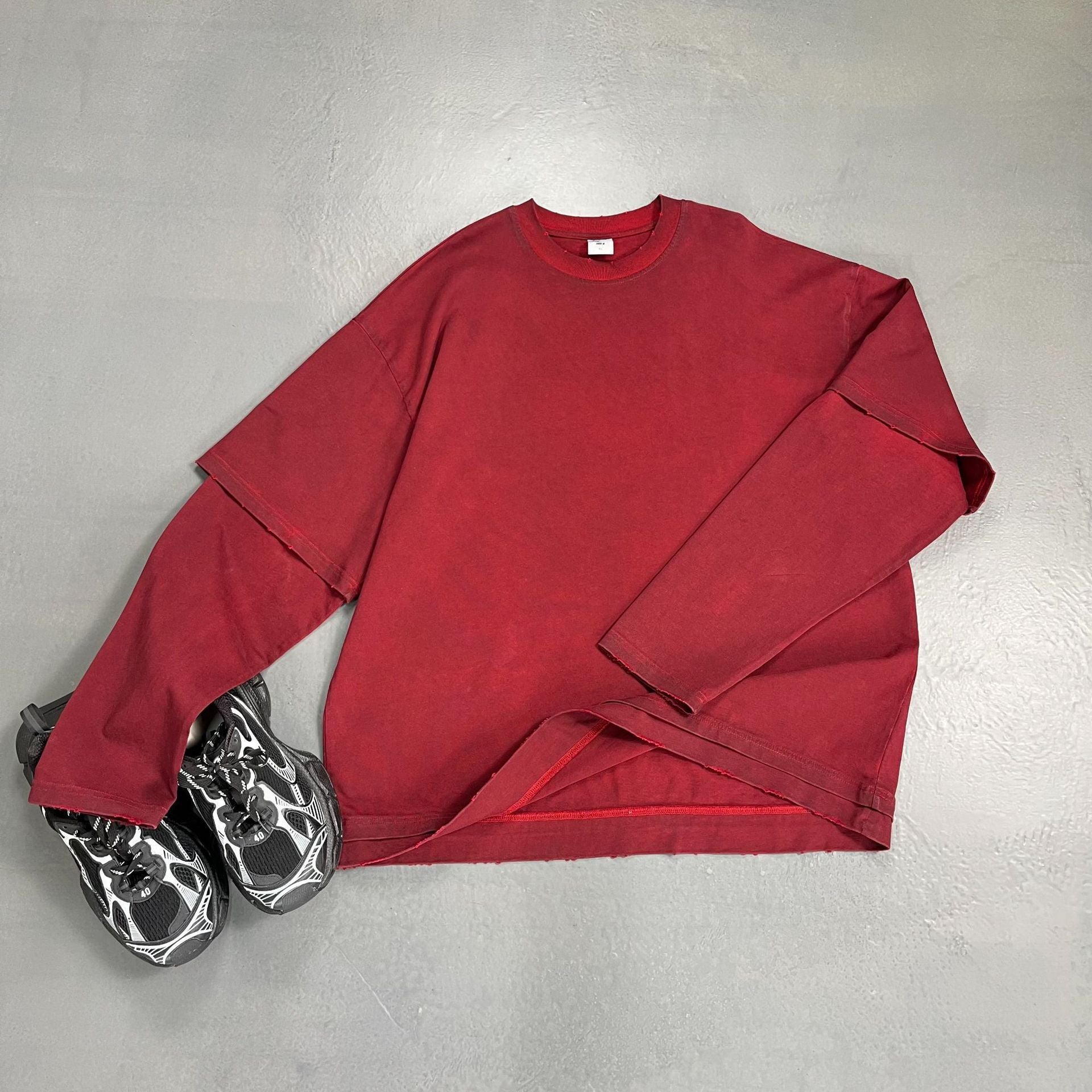 Autumn Pure Cotton Reverse Bottom Dyed Washed Vintage Wasteland Style Fake Two-Piece Long-Sleeve T-Shirt for Men Trendy Brand Unisex Long-Sl