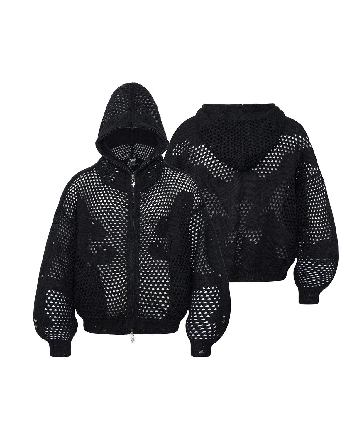 Webcore Open-Knit Zip Hoodie Black, XS - Streetwear Hoodie - Slick Street
