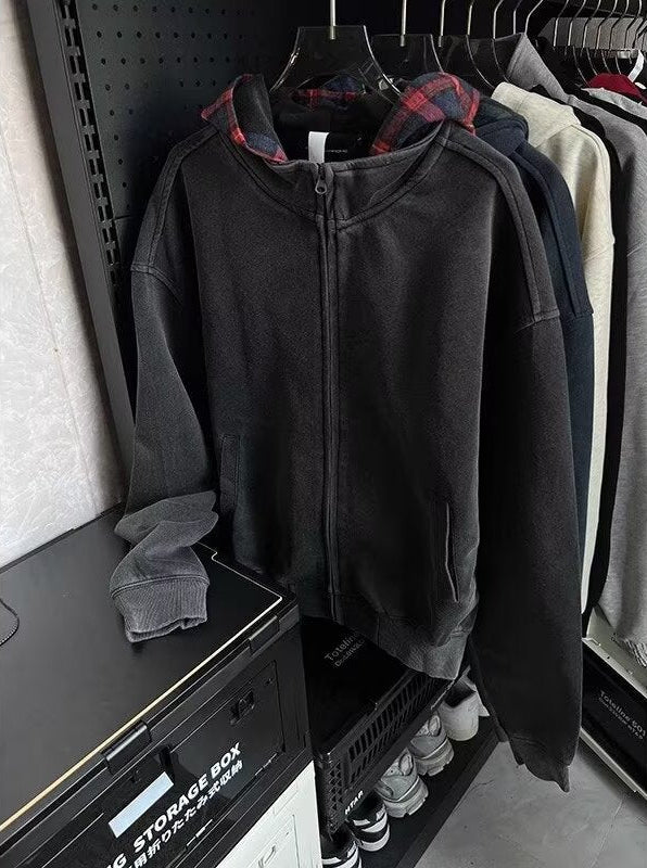 Plaid Hood Zip Hoodie , - Streetwear Hoodie - Slick Street