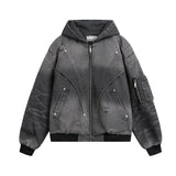 Heavy Washed Distressed Jacket Black, XS - Streetwear - Slick Street