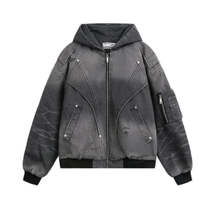 Heavy Washed Distressed Jacket Black, XS - Streetwear - Slick Street