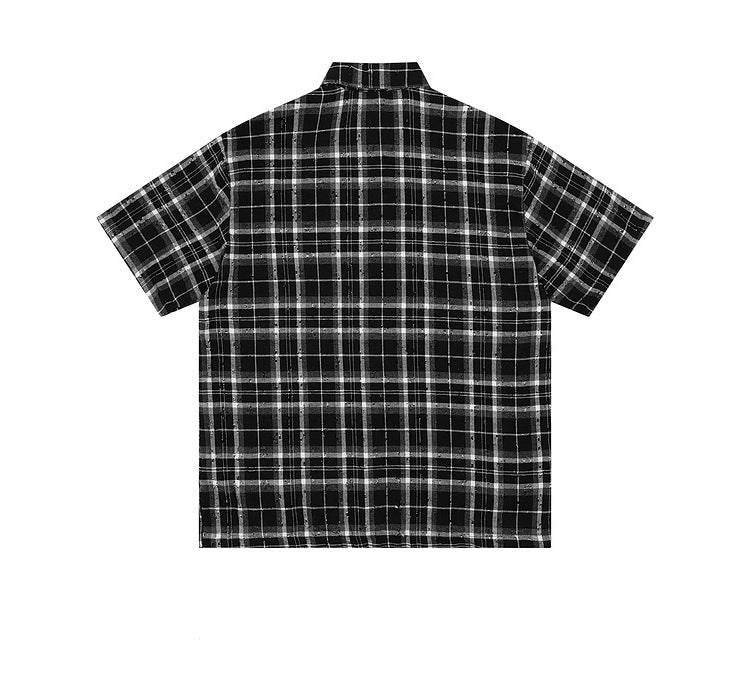 Splatter Print Plaid Shirt , - Streetwear Shirt - Slick Street