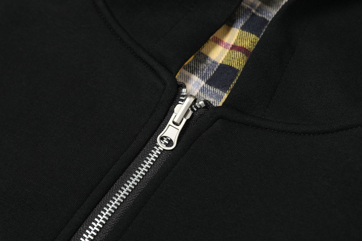 Plaid Reversible Zip Hoodie - Black Yellow , - Streetwear Hoodie - Slick Street
