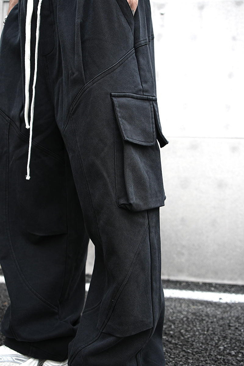 Baggy Cotton Black Cargo Pants , - Streetwear - Slick Street