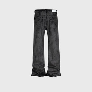 Hand Brushed Black Flared Jeans , - Streetwear - Slick Street