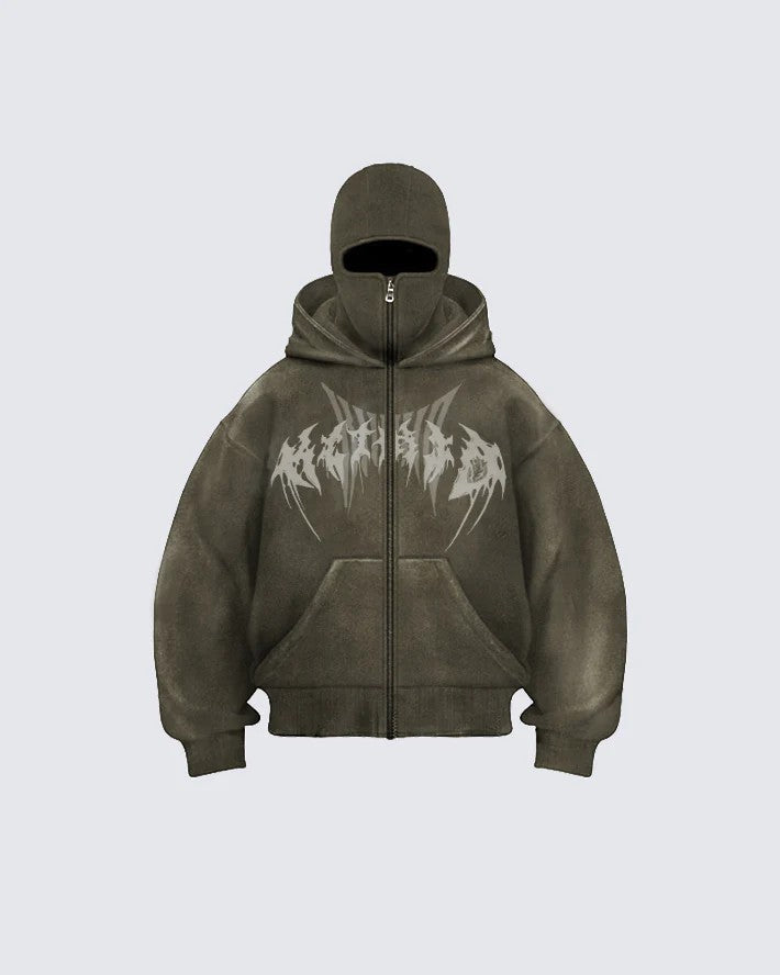 Corrupted Ski Mask Hooded Zip Hoodie , - Streetwear - Slick Street