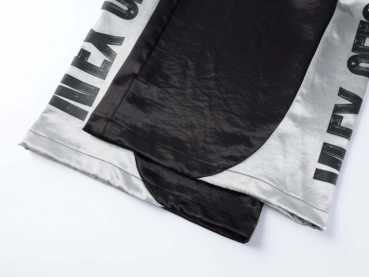 Vlex Offcial American High Street Style Color-Blocking Letter Print Glossy Sweatpants Loose Drape Wide-Leg Pants