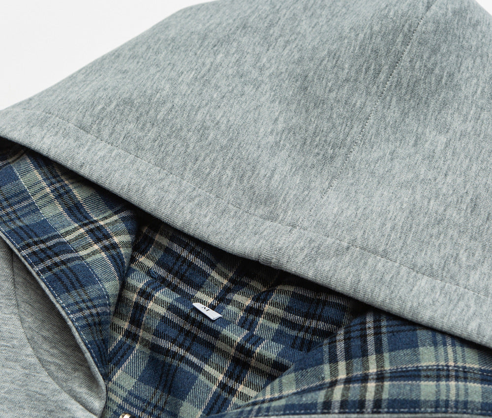 Plaid Reversible Zip Hoodie - Grey Blue , - Streetwear Hoodie - Slick Street