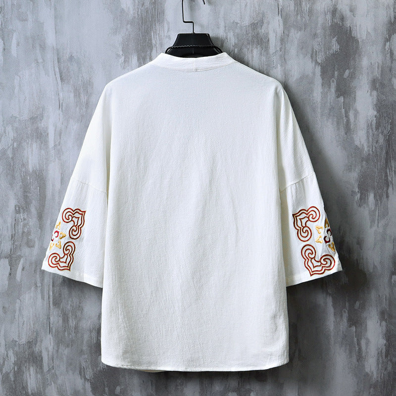 Chinese Embroidered V-Neck Hanfu Tee , - Streetwear T-Shirt - Slick Street