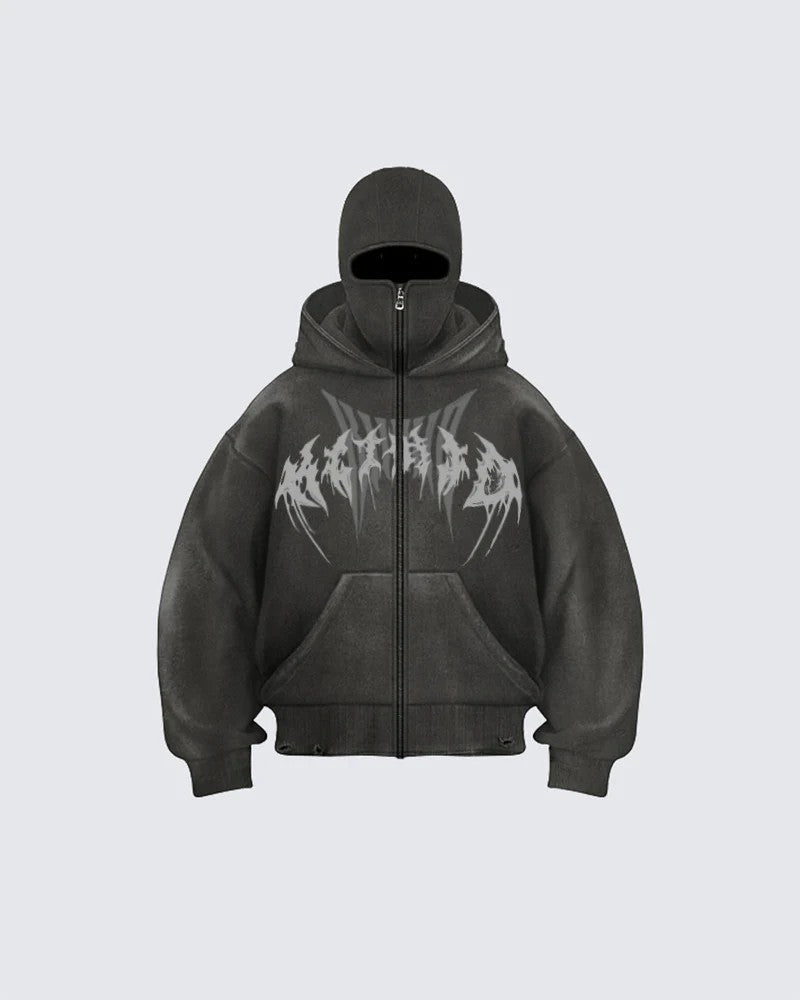 Corrupted Ski Mask Hooded Zip Hoodie , - Streetwear - Slick Street