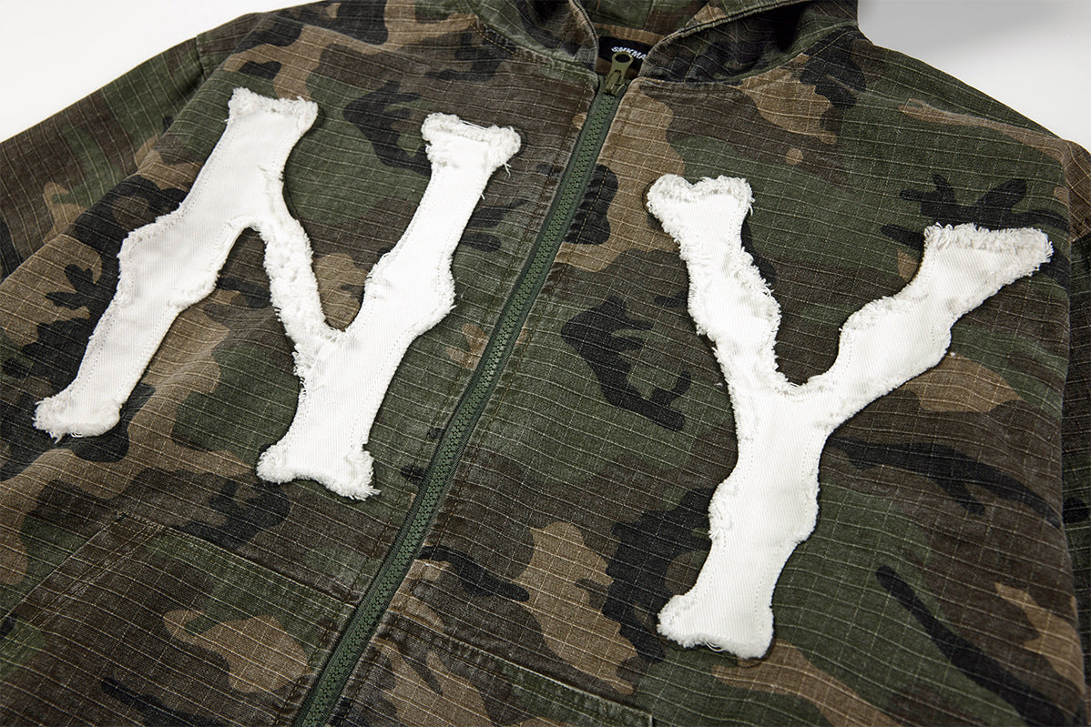 NY Washed Camo Zip Hoodie