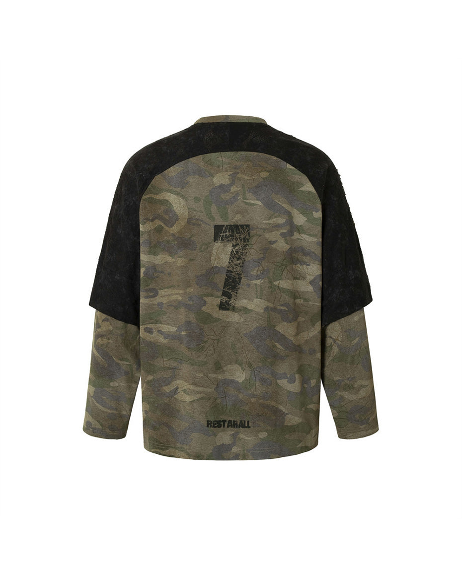 Number 7 Camo Long Sleeve Tee , - Streetwear Tee - Slick Street