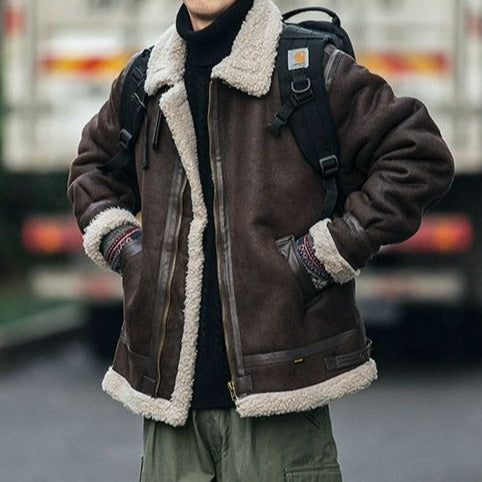 Motorcycle Suede Brown Fur Jacket , - Streetwear Jackets - Slick Street
