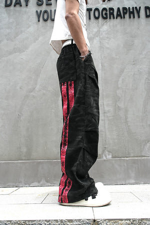 Red Stripe Washed Jeans , - Streetwear Jeans - Slick Street