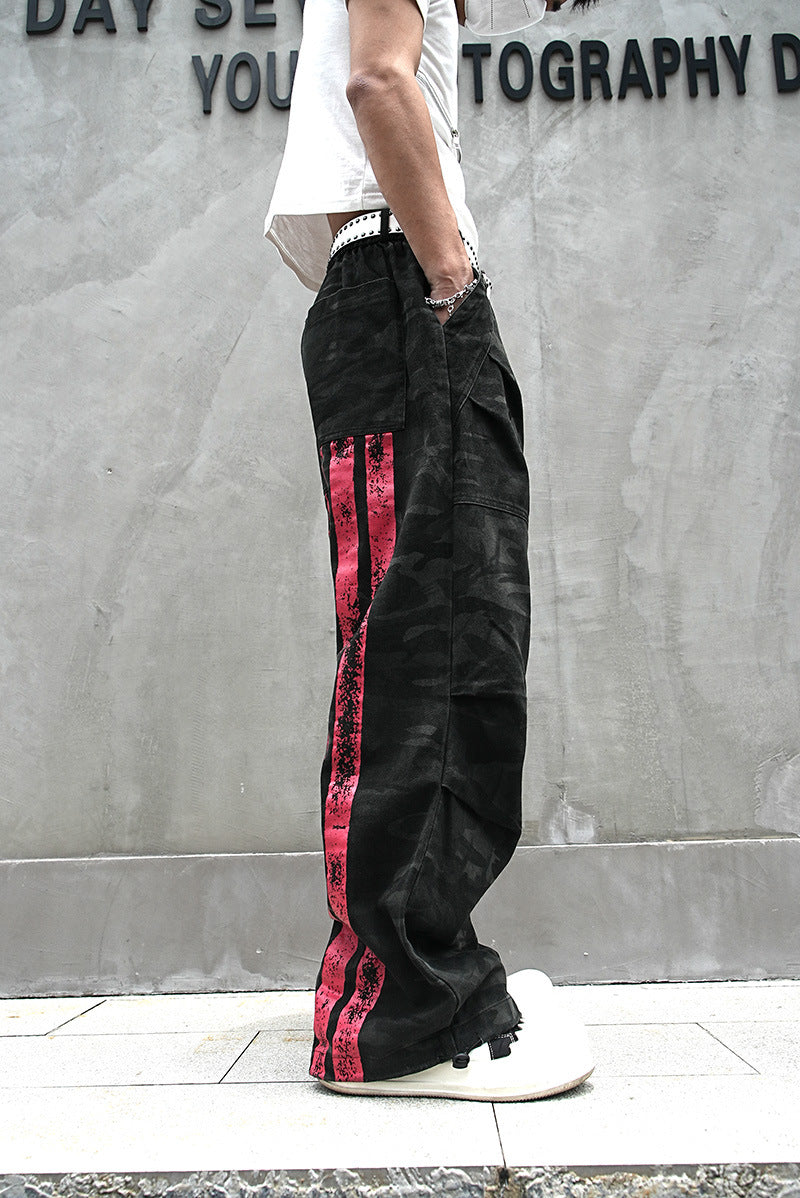 Red Stripe Washed Jeans , - Streetwear Jeans - Slick Street