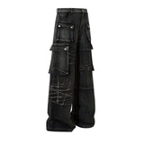 Barbed Baggy Embroidery Cargo Pants Black, XS - Streetwear - Slick Street