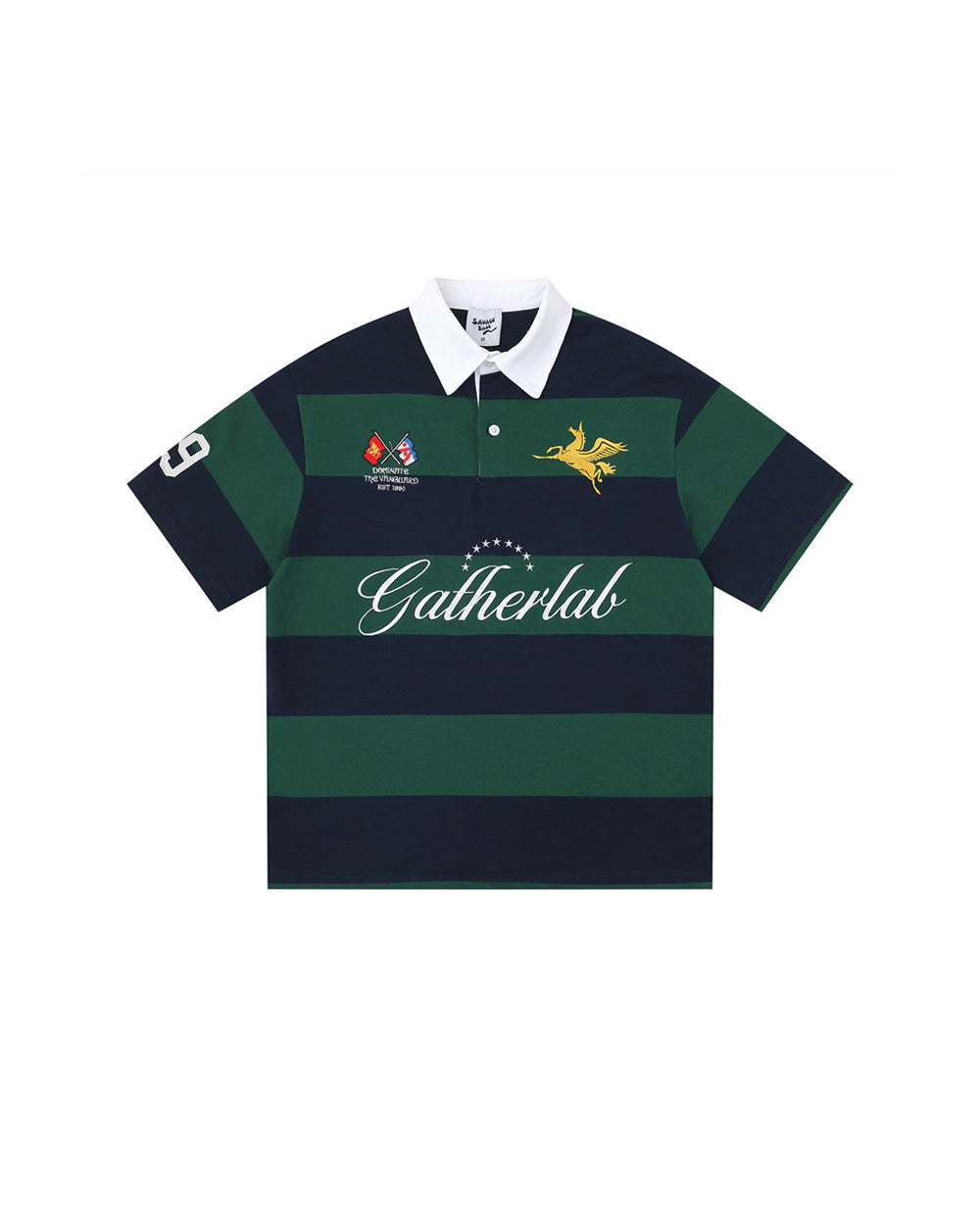Striped Letter Polo Sports Tee Green, M - Streetwear T-Shirt - Slick Street