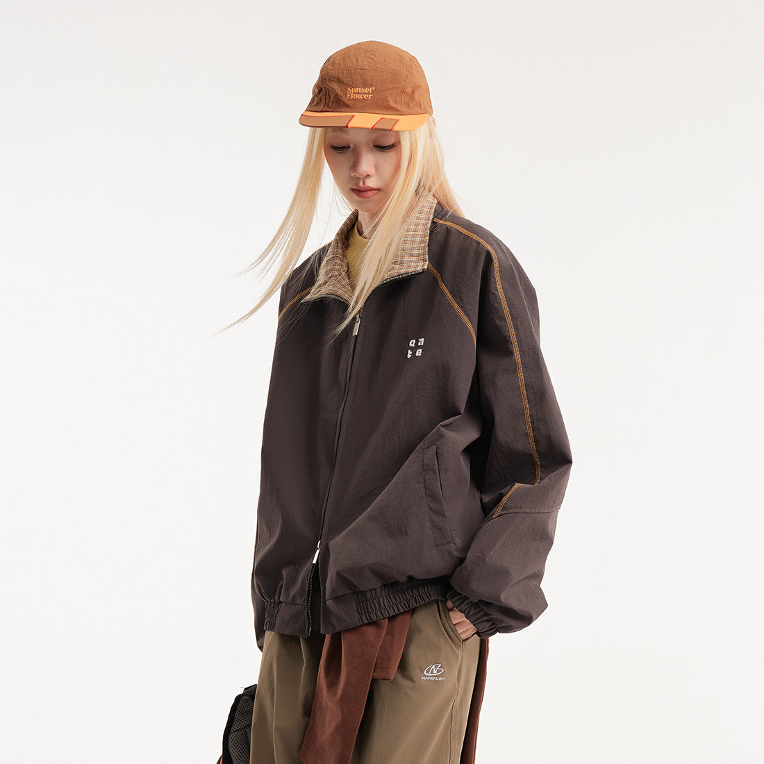 Retro Varsity Plaid Stand Collar Jacket , - Streetwear Jacket - Slick Street
