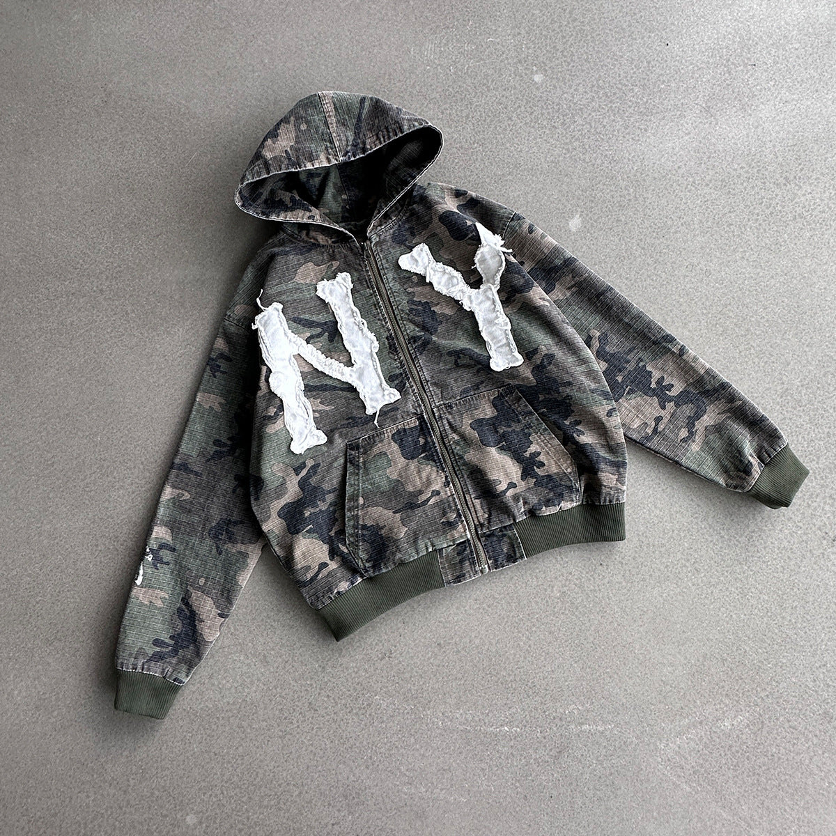 NY Washed Camo Zip Hoodie