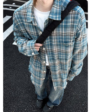 Distressed Plaid Flannel Shirt , - Streetwear Shirt - Slick Street