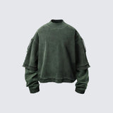 Double Layered 'Abyss' Washed Sweatshirt Green, XS - Streetwear Sweatshirts - Slick Street